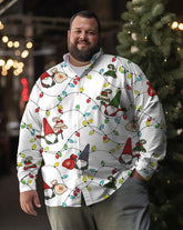 Herren-Langarmhemd mit Weihnachtsbeleuchtung und Dekoration in Übergröße